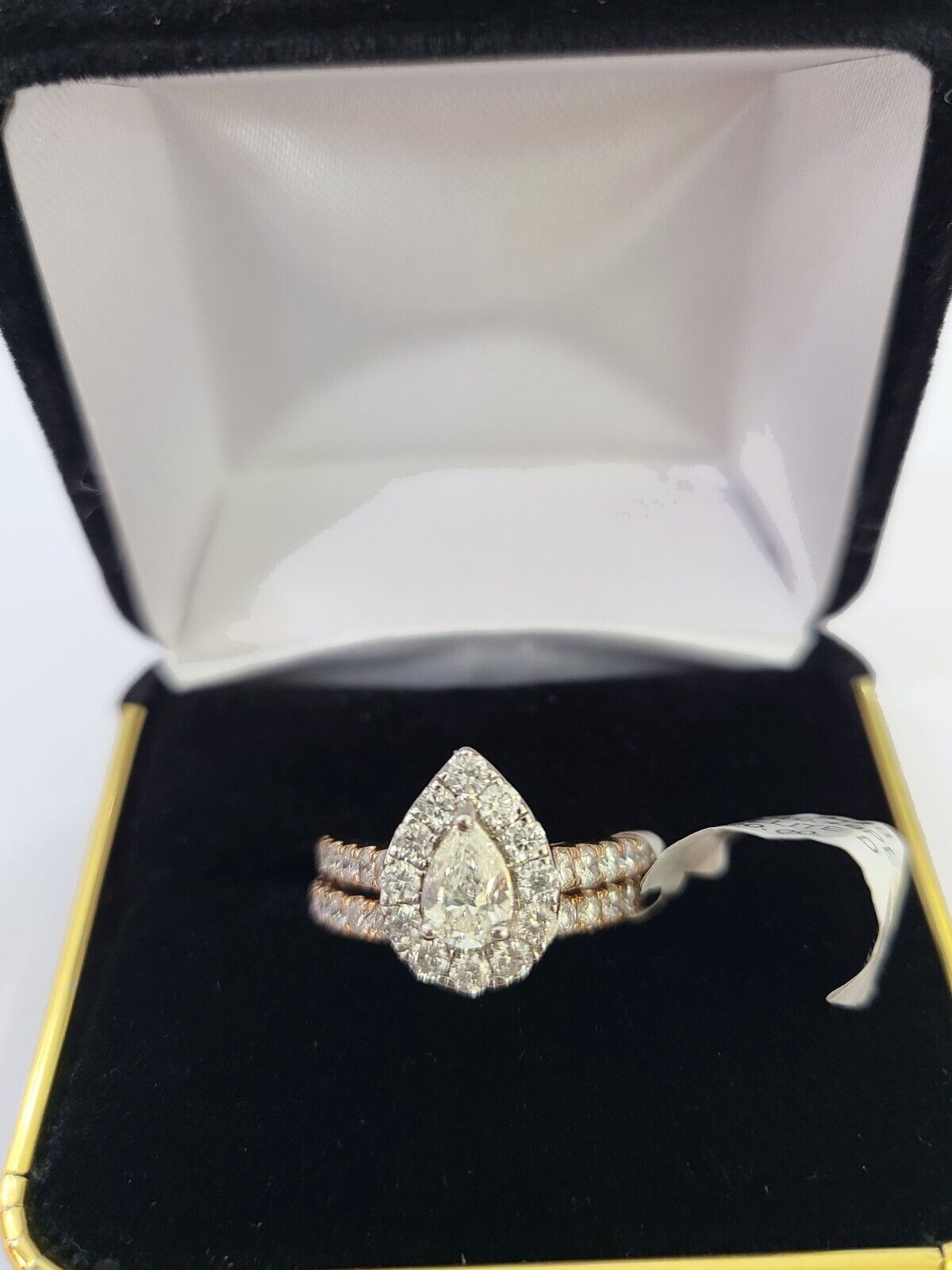 REAL 14k Rose Gold Diamond Ladies Ring Drop Shaped Women Engagement Wedding - GoldenlinQ